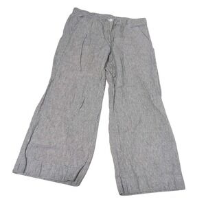 Talbots Womens Blue White Striped Linen Blend Wide Leg Drawstring Pants Size 12